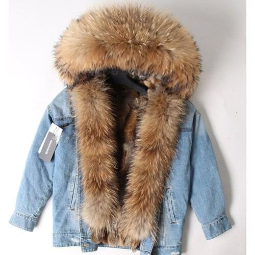 Maomaokong Cowboy Parka Winter Jacket Women Parkas Real Fur Coat Natural Raccoon Fur Hood Real Rabbit Fur Liner Luxury Streetwea