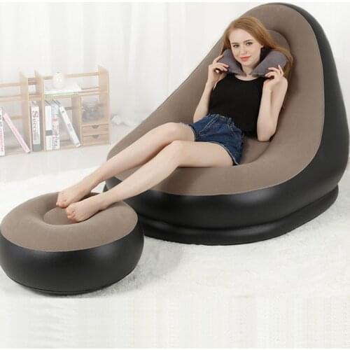 Creative Inflatable Sofa PVC Lunch Break Sofa Bed Portable Set with Pedal Flocking Sofa Chair Inflatable Folding Recliner