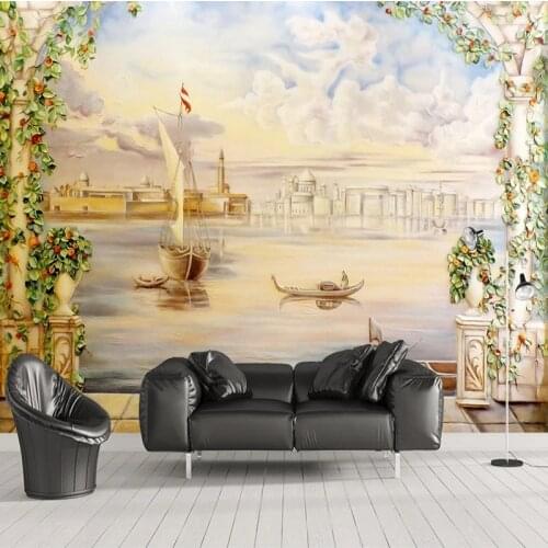 Custom Mural Wallpaper Nordic Oil Painting Landscape Seaside Boat Living Room TV Sofa Background Wall Painting Papel De Parede