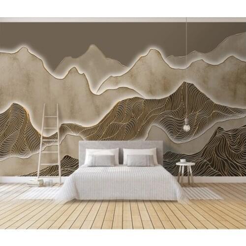 Bacal Custom 3d wallpaper mural 8D waterproof wall cloth Artistic conception abstract gold line ink landscape wall painting huda