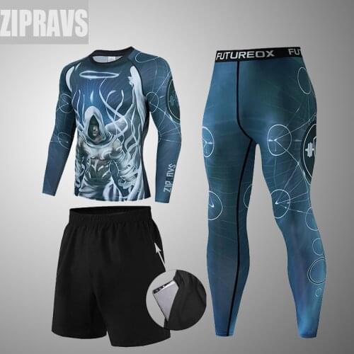 The new Archangel—Michaels fitness clothes mens compression tights long-sleeved T-shirt running sports jogging 3-piece set