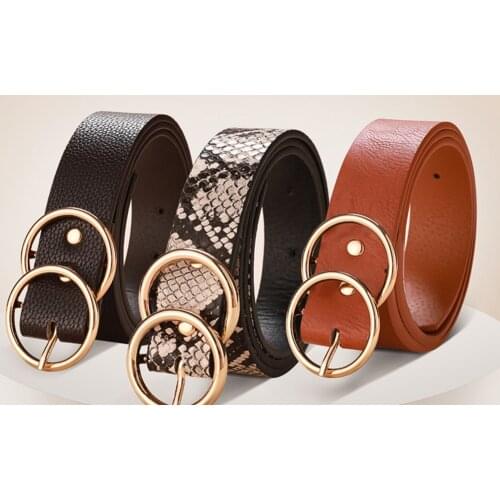 2021 New Female New Style Belt Classic Retro Fashion Wild Belt Double Circle Belt Buckle Round Simple Round Pin Buckle