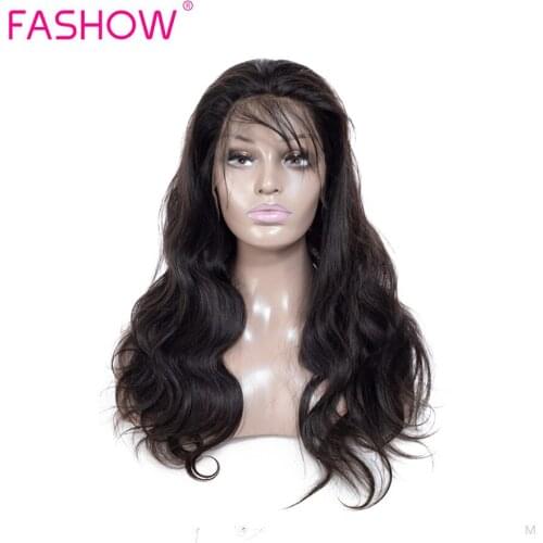 Fashow Body Wave 13*4 Lace Frontal Hair Wigs Brazilian Hair Natural Black Human Hair Wigs With Pre-plucked Hairline 180% Density
