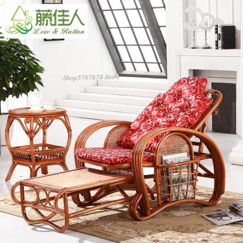 Rattan folding chair nap leisure rocking chair home balcony lazy backrest chair elderly furniture solid wood leisure chair recli