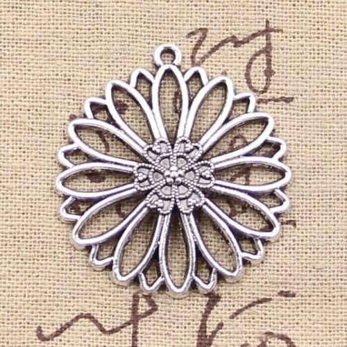 6pcs Charms Hollow Flower 38x35mm Antique Silver Color Plated Pendants Making DIY Handmade Tibetan Silver Color Jewelry