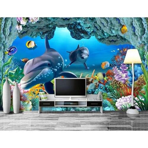 Custom 3d wallpaper mural painting photos Dolphin background wall murals photo 3d wallpaper living style wallpaper