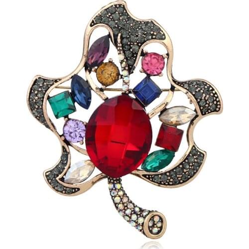 Popular Fashion Clothing Multicolor Hollow Leaf Shaped Brooch for Women Men Jewelry