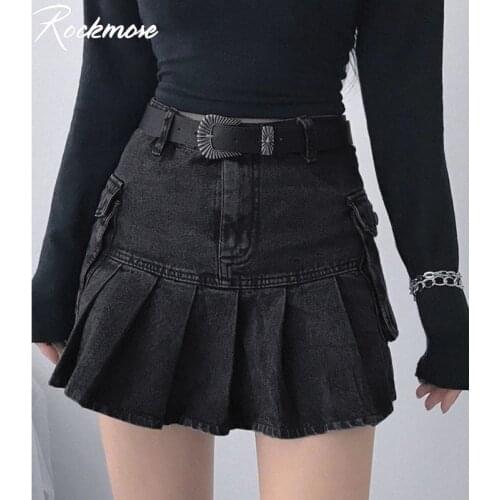 Rockmore Y2K Aesthetic Sexy Mini Skirts High Waisted Pleated Letter Print Harajuku Korean Style Clothes White Skirt Night Club