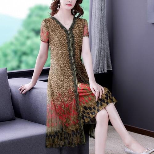 Summer Beach Print Chiffon Fake Two Piece Midi Dress 2021 Casual Vintage 5XL Plus Size Dress Dress Elegant Women Party Vestidos