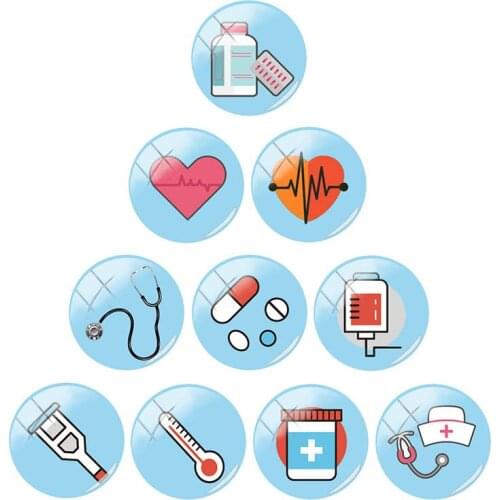 TAFREE New fashion creative nurse medical syringe stethoscope image 12/15/16/18/20/25/30 mm Glass Cabochon Pattern Jewelry MD31