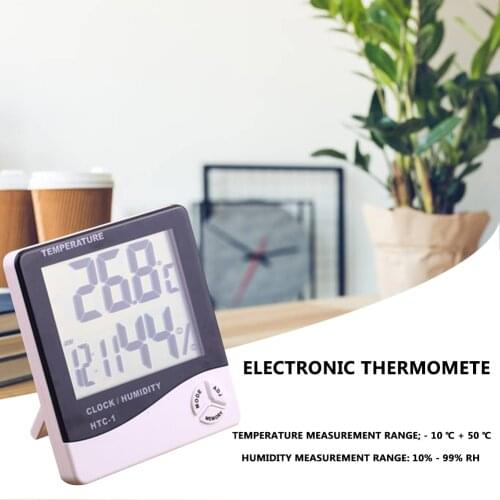 Indoor Electronic Thermometer LCD Large Screen Home Temperature Sensor Humidity Meter Stand Monitor with Alarm Clock