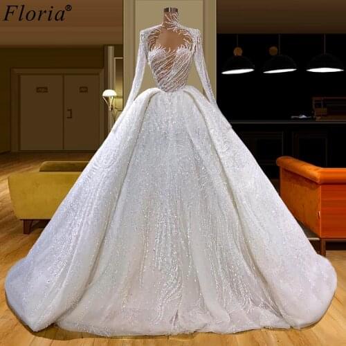 Elegant Beading Wedding Dresses 2020 A-Line Long Sleeves Wedding Gowns Formal Vestido De Noiva Robe De Mariee Bridal Gowns
