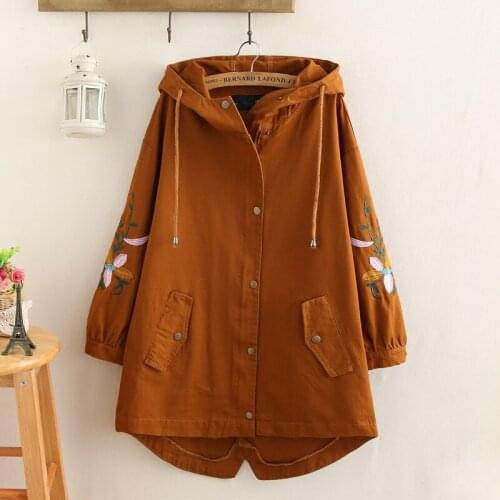 2020 Spring Autumn Women Windbreaker Female Loose Hooded Outerwear Casual Tops Women Clothes Embroidery Women Trench Coat K901