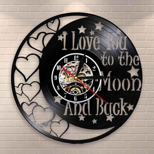 Love Quote Vintage Vinyl Record Wall Clock I Love You To The Moon And Back Romance Love Valentine Home Decor Clock Couples Gift