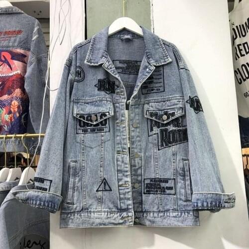 2020 autumn new fashion fashion embroidered letters old washed vintage denim jacket women