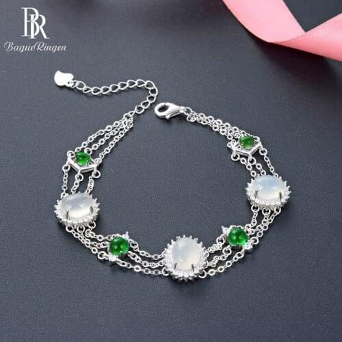 Bague Ringen Sterling Silver 925 Jewelry Charms Bracelets for Women Luxury Oval Gemstones Cat eyes stone Green Crystal Party