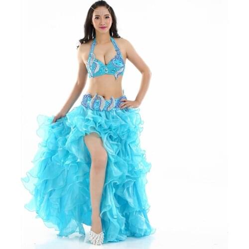 Professional Orient Dancewear Belly Dance Outfit Set Beaded Bra B/C Cup Wave Skirt Egypt Women Belly Dance Costumes