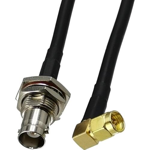1pcs RG58 SMA Male Plug Right Angle to BNC Female Jack Bulkhead RF Coaxial Connector Pigtail Jumper Cable New 6inch~5M