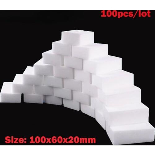 100 pcs/lot Melamine Sponge Magic Sponge Eraser Kitchen Bathroom Cleaning Eraser Dish Car Office Cleanser Sponge 100*60*20mm