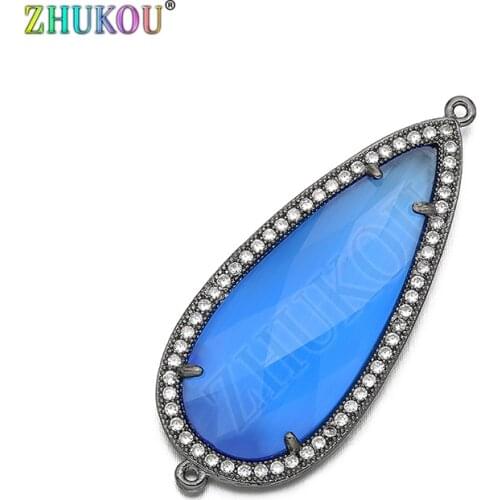 18*43mm Brass Cubic Zirconia Water Drop Shape Charms Connectors, Mixed Color, Hole: 1mm, Model:VS285D