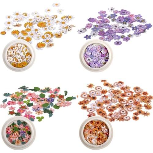 2 Boxes Kapmore Wood Pulp Flower Cute Nail Art Decoration Colorful Flower Resin Filler Flower Women DIY Manicure Tools