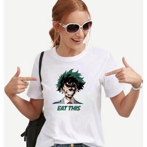 2021 Hot Sale Anime Clothes Boku No Hero Academia T Shirt Funny Eat This Graphic My Hero Academia Deku Printed Tops Cotton Tee