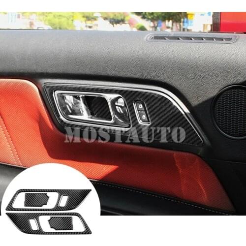 For Ford Mustang Carbon Fiber Car Door Handle Frame Cover Trim 2015-2019 4pcs Car Accessories Interior Car Decor Car Trim