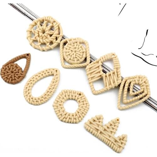 5pcs Imitation Raffia Resin Charms Geometric Earring Base Findings Vintage Hollow Round Drop Earrings Pendants Diy Jewelry Make