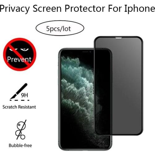 5Pcs Full Cover Private Screen Protector For X XS MAX XR Antispy Tempered Glass For Smartphone 11 6 7 8 Plus Privacy Glass