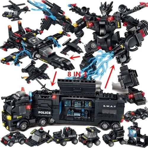 700Pcs City Police SWAT Truck Command Car Model Bricks Brinquedos Creator Building Blocks Sets Educational Toys for Children