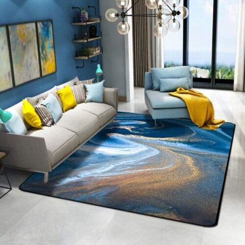 Abstract Blue Sea Water White Beach Gilt Short Crystal Velvet Living Room Carpet Custom