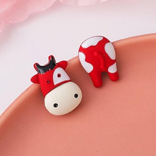 Asymmetric resin cow stud earrings for women teen girls cute kawaii funny earring fashion 2021