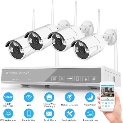 Wireless Security Camera System 4CH Wireless NVR with 4pcs 5MP Wifi Surveillance Camera with 98ft Night Vision