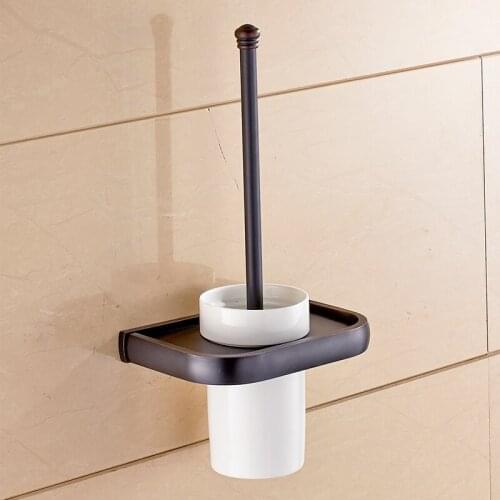 Oil Rubbed Bronze Square Wall Mounted Black Matte Toilet Brush Holder For Bathroom Accessories Set Bath Products
