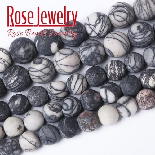 Wholesale Natural Matte Black Network Stripes Stone Round Beads 15'' Strand 4 6 8 10 12mm For Jewelry Making Bracelet Necklace