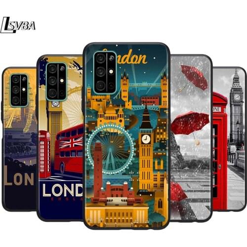 London Bus England Telephone for Huawei Honor 30 20S 20 10i 9S 9A 9C 9X 8X 10 9 Lite 8A 7C 7A Pro Phone Case Black Cover