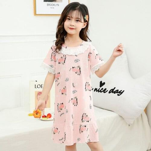 Kids Pajamas Summer Girls Lace Nightdress Childrens Sleepwear Cartoon Nightwear Mesh Breathable Nightgowns Pajamas For Girls