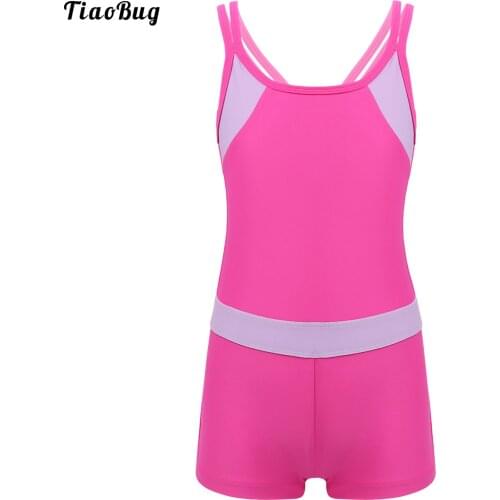 TiaoBug Kids Girls Summer One-Piece Bodysuit Swimwear U Neck Spaghetti Straps Shorts Jumpsuit Beach Bathing Suits Bikini Sets