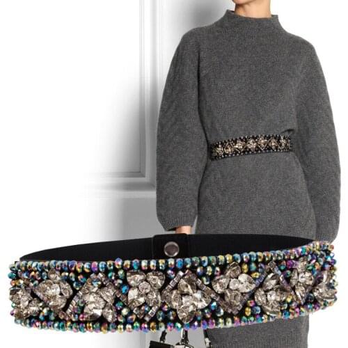 Luxury Rhinestone Dress Belts Women Colorful Crystal Gem Elastic Waistband Fashion Ladies Corset Summer Dress Accessories DP62