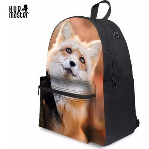 HUE MASTER Fox Printing Backpack School Bags For Girls Boys 14 Inch Laptop Backpacks Casual Rucksack Women Men Mochila Rodinha