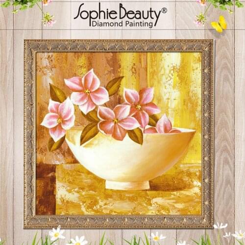 Sophie Beauty New 5D Diy Round Square Diamond Painting Cross Stitch Beaded Embroidery Pink Flower Bowl Handcraft Mosaic Arts Kit