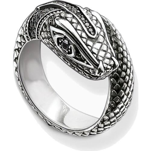 Silver Black CZ Snake Head Openable Snake Rings Trendy Thomas Style Glam Ring Jewelry Open Mouth Snakeskin Ring for Women Men