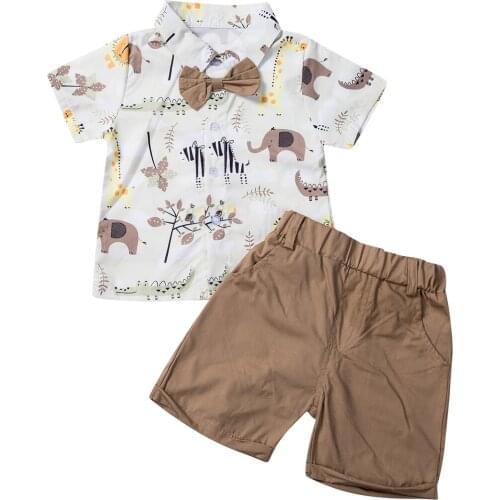 Citgeett Summer 1-4Years Kid Boys Set Toddler Kid Baby Boy Gentleman Clothes Outfit Animal Print Shirt Tops Shorts Pants Set