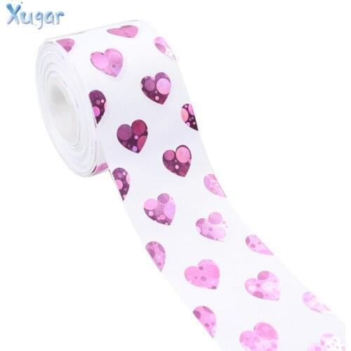 Xugar 2Yards 75mm Valentines Day Grosgrian Ribbon Laser Heart Printed For DIY Hair Bows Craft Accessories Wedding Gift Wrapping