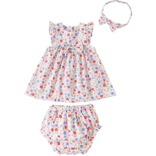 Summer Newborn Infant Baby Girl Dress Ruched Floral Tops Shorts Hairband Kawaii Baby Clothes Outfits Set Bimba 2021 Платье