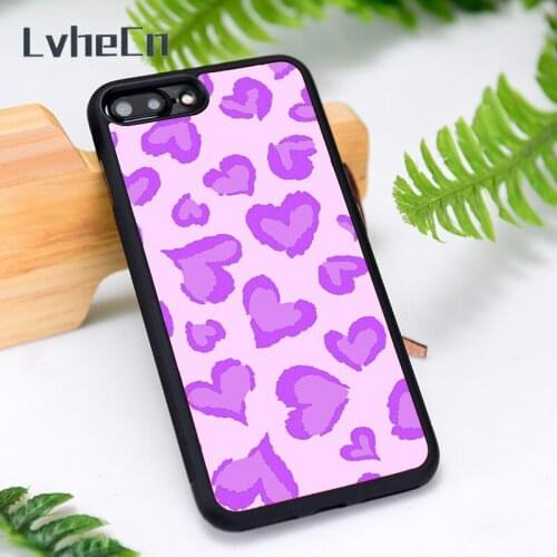 LvheCn Silicone Rubber Phone Case Cover for iPhone 6 6S 7 8 Plus X XS XR 11 12 Mini Pro Max Purple Heart Leopard Print