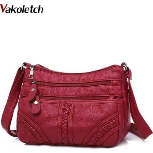 Multi-layer Crossbody Bag Quality Small Bag Brand Red Handbag Purse Fashion Women Bag Pu Soft Leather Shoulder Bag KL714
