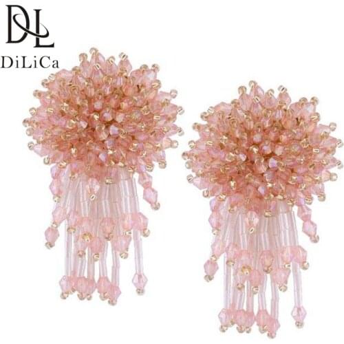 DiLiCa Fashion Beads Earrings for Women Flower Statement Earrings Female Tassel Dangle Earring Jewelry Pink Kralen oorbellen