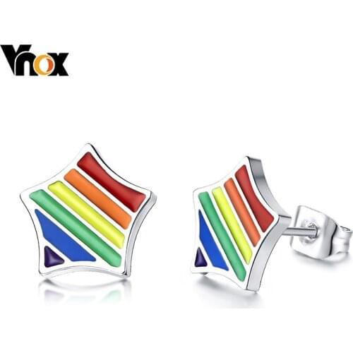 Vnox Rainbow Star Stud Earrings For Men Stainless Steel Pin Screw Back Earings Casual Jewelry