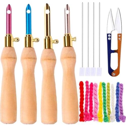 Nonvor Embroidery Pen Weaving Sewing Felting Craft Punch Needle Set, Starter Kit Embroidery Floss, Threader, Scissor, Stitch